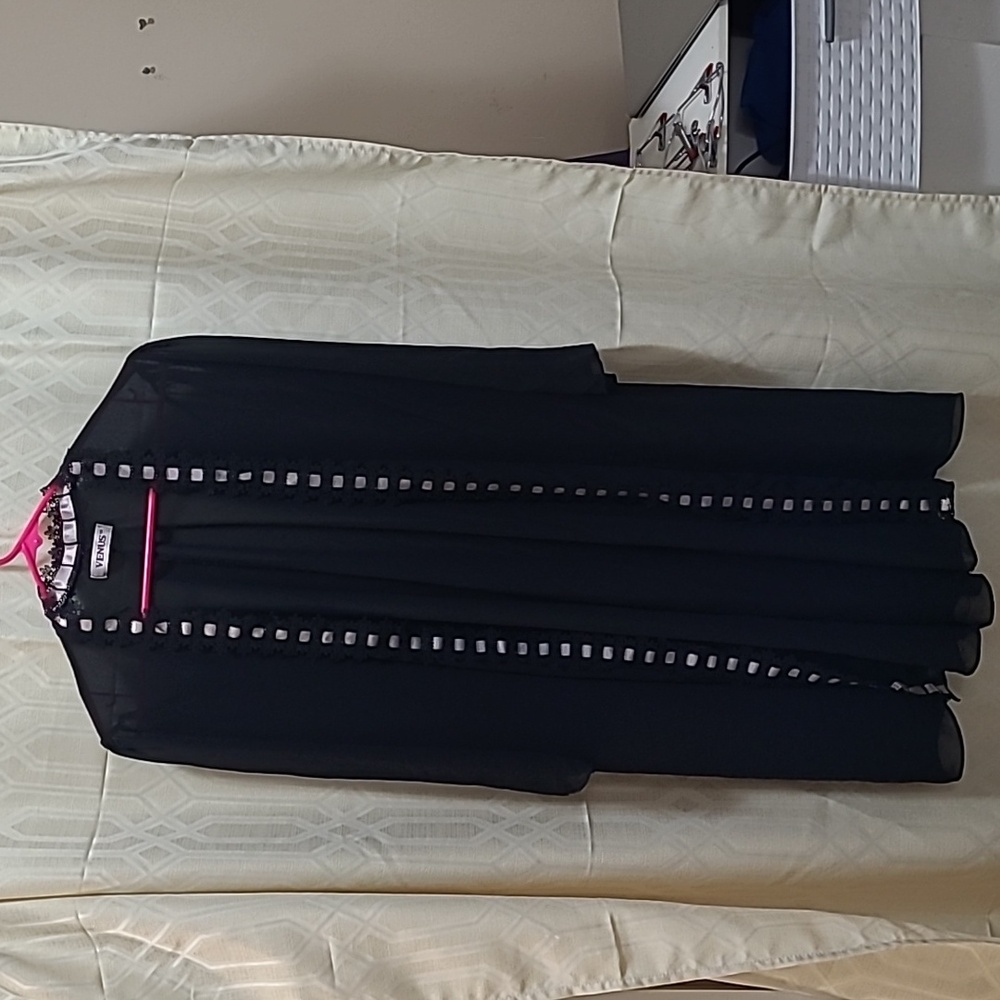 Vintage VENUS  Black Sheer Garment with Silver Details Size M